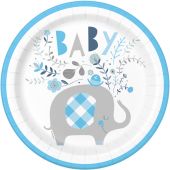 23cm Blue Elephant Baby Shower Party Plates, Pack of 8