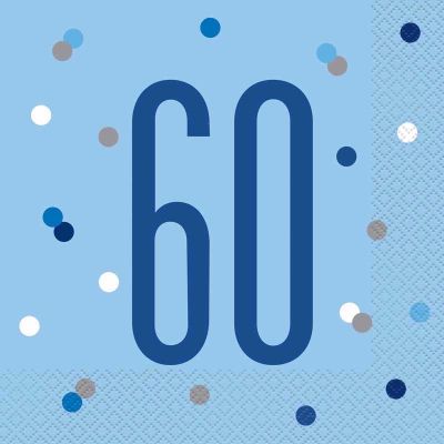 Glitz Blue & Silver 60th Birthday Napkins, Pack of 16