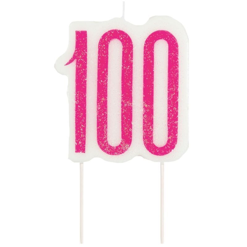 Glitz Pink & Silver 100th Birthday Candle