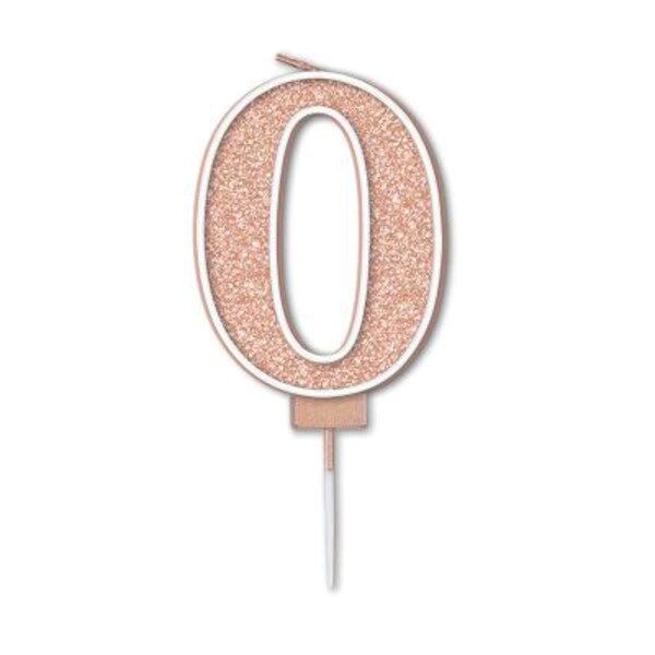 Glitz Rose Gold Number 0 Sparkler Candle