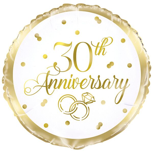 18" Foil Gold 30th Anniversary Balloon