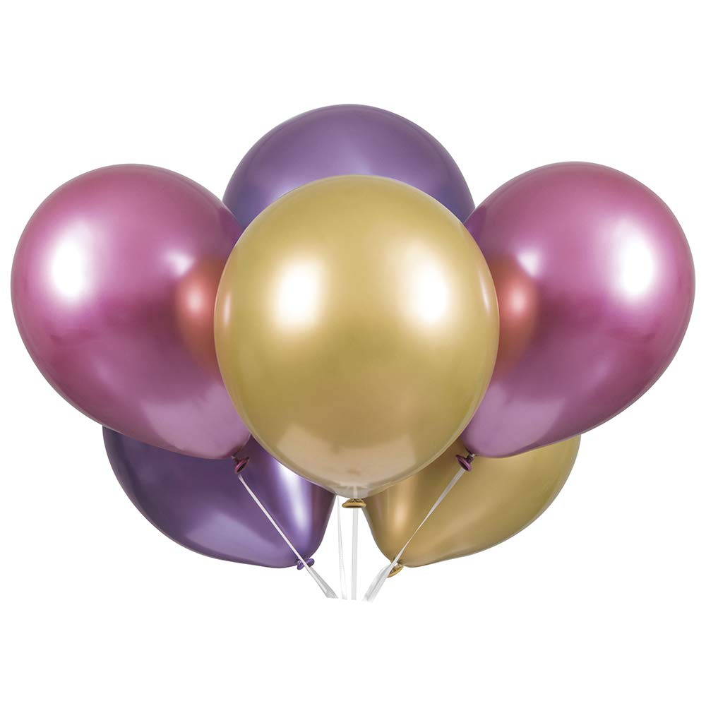 11" Latex Pink, Purple & Gold Platinum Balloons, Pack of 6