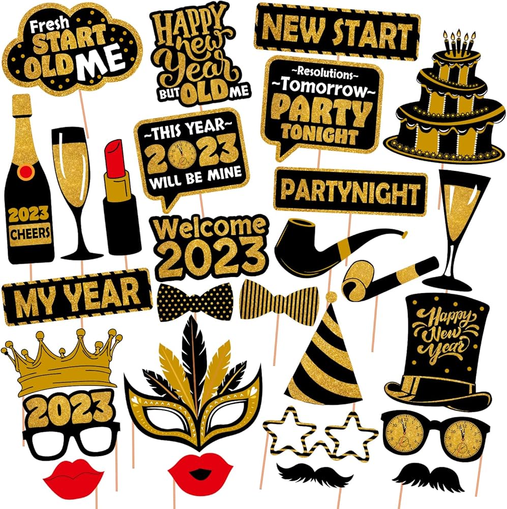 Resolution New Years Eve Photo Booth Props, Set of 10