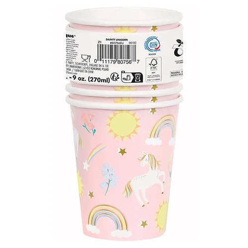 Unicorn Compostable Paper Cups 270ml - Pack of 8 - Image 2