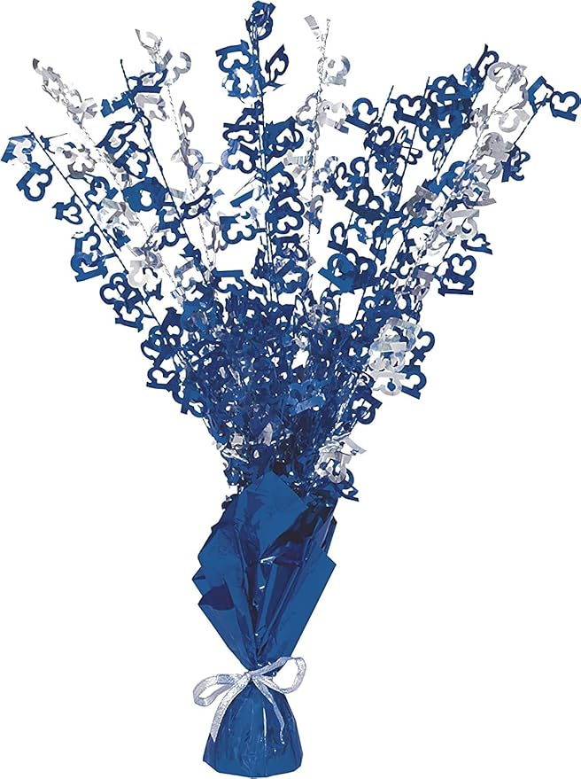 Birthday Balloon Weight Spray Centrepiece - 13th Blue & Silver
