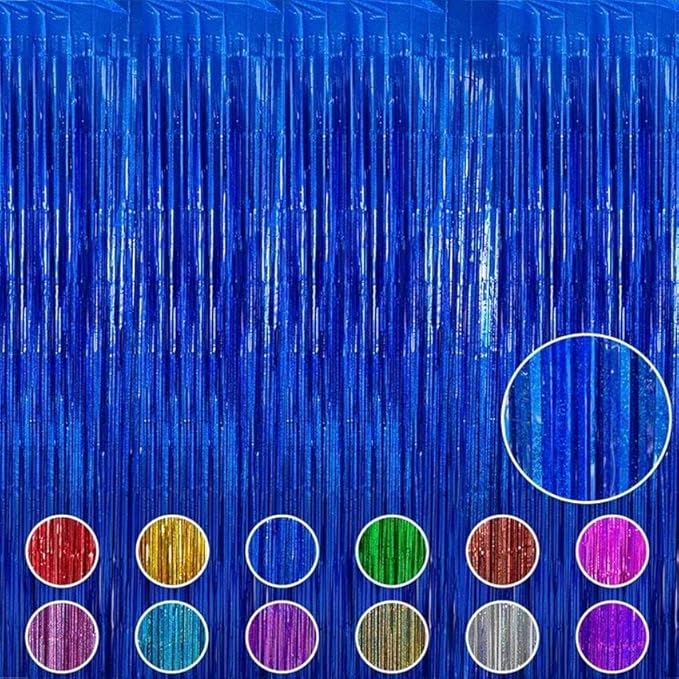 3pcs 2M X 1M Metallic Tinsel Curtains Aluminium Foil Flow Silk Curtain, Dark Blue - Image 3