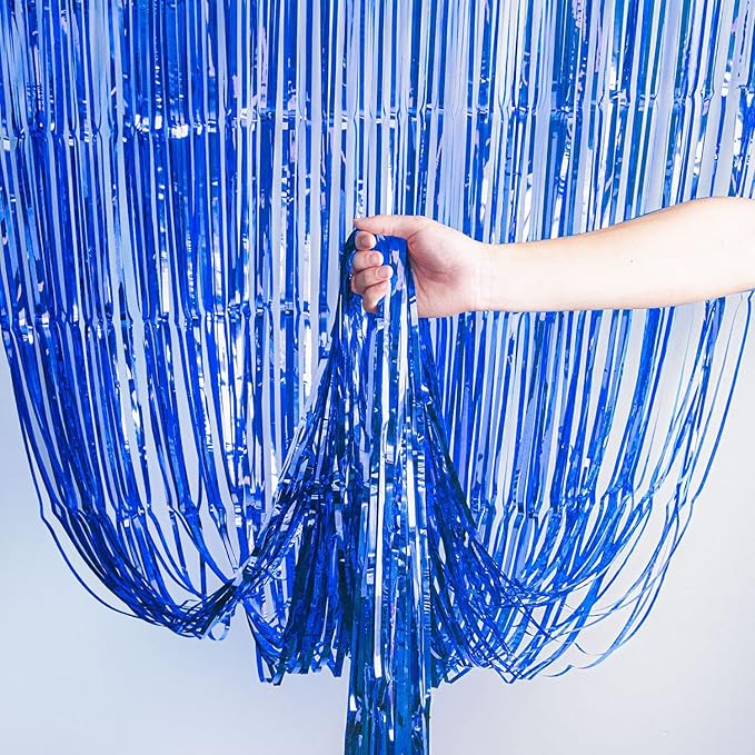 3pcs 2M X 1M Metallic Tinsel Curtains Aluminium Foil Flow Silk Curtain, Dark Blue