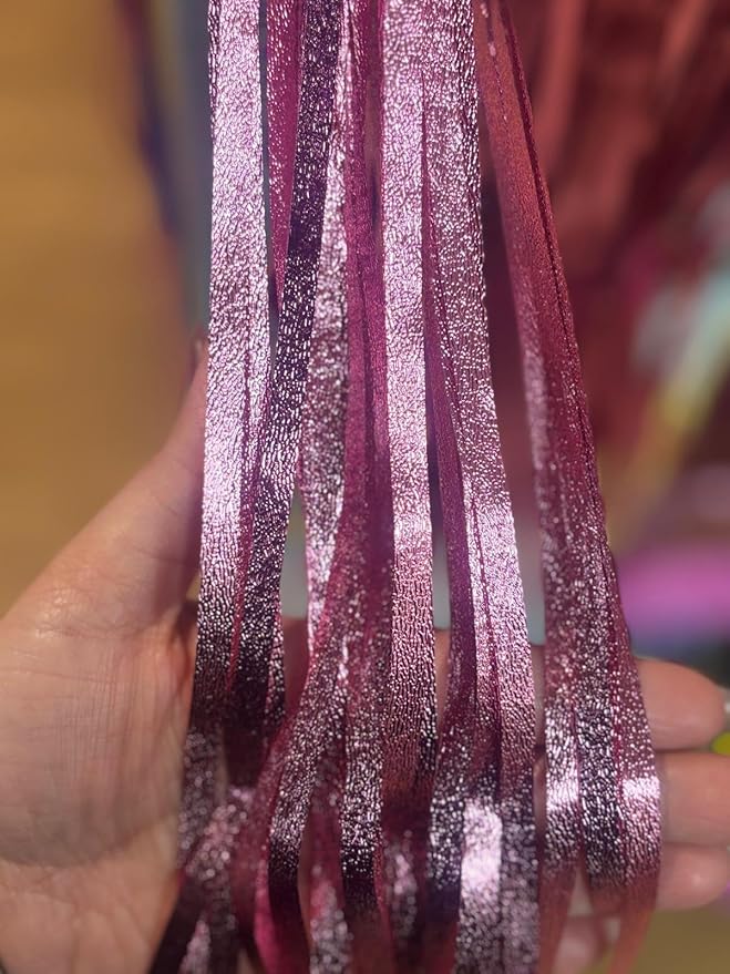 3pcs 2M X 1M Metallic Tinsel Curtains Aluminium Foil Flow Silk Curtain, Frosted Pale Pink - Image 2