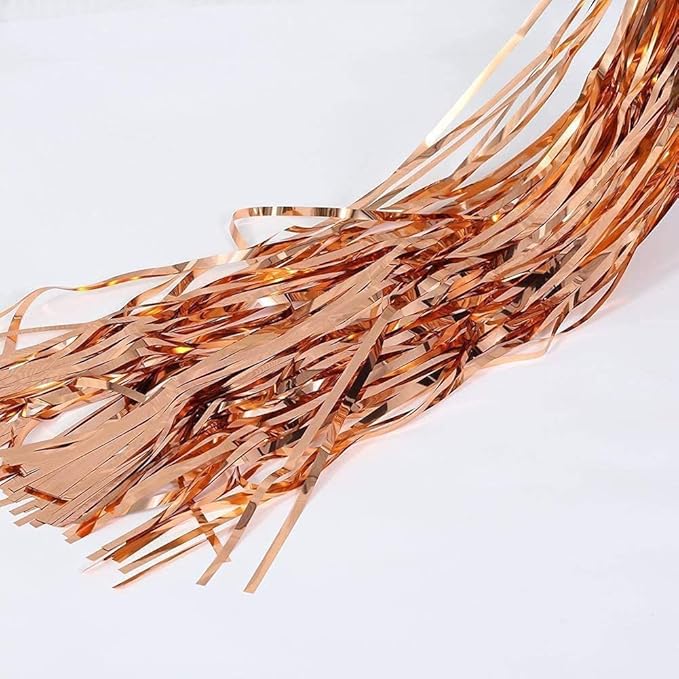 3pcs 2M X 1M Metallic Tinsel Curtains Aluminium Foil Flow Silk Curtain, Rose Gold - Image 3