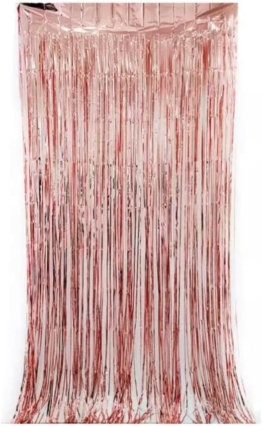 3pcs 2M X 1M Metallic Tinsel Curtains Aluminium Foil Flow Silk Curtain, Rose Gold - Image 4