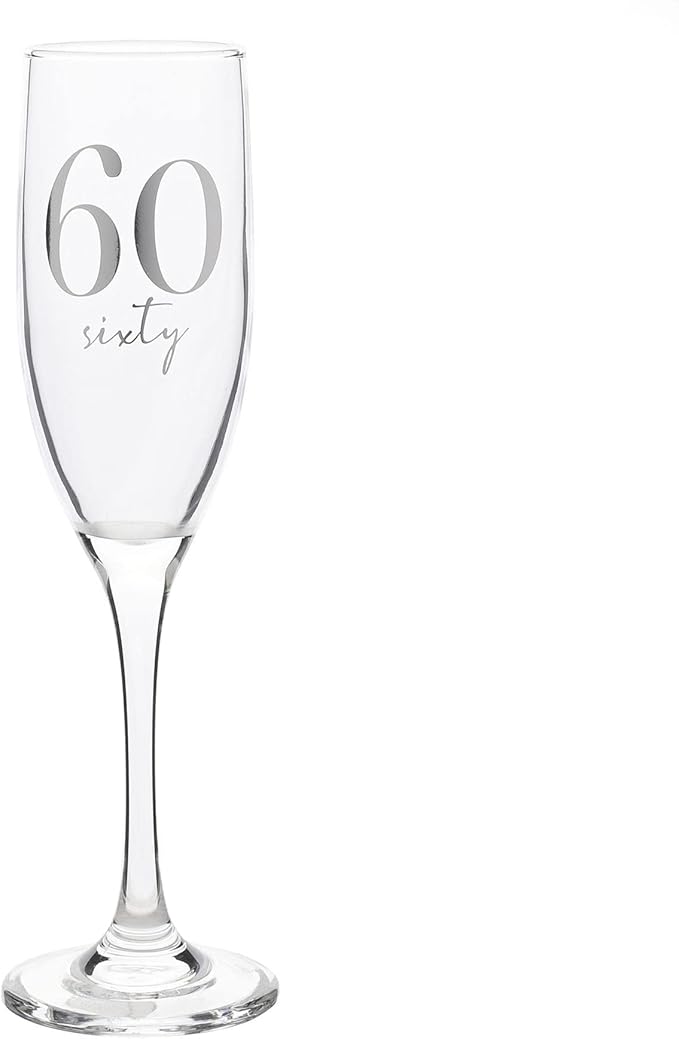 60th Birthday Champagne Flute Glass with Silver Detail