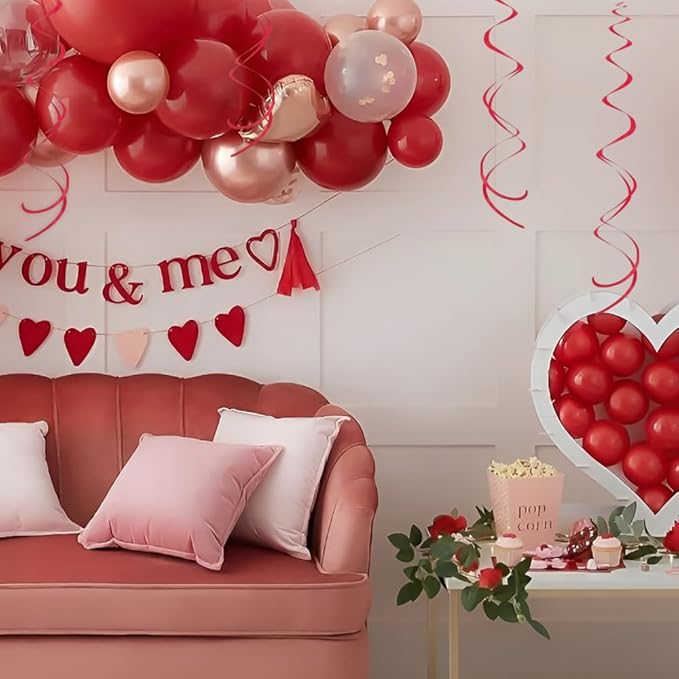 Solid Red Elegance Hanging Swirl Decorations (66cm) 8 Pieces - Image 2